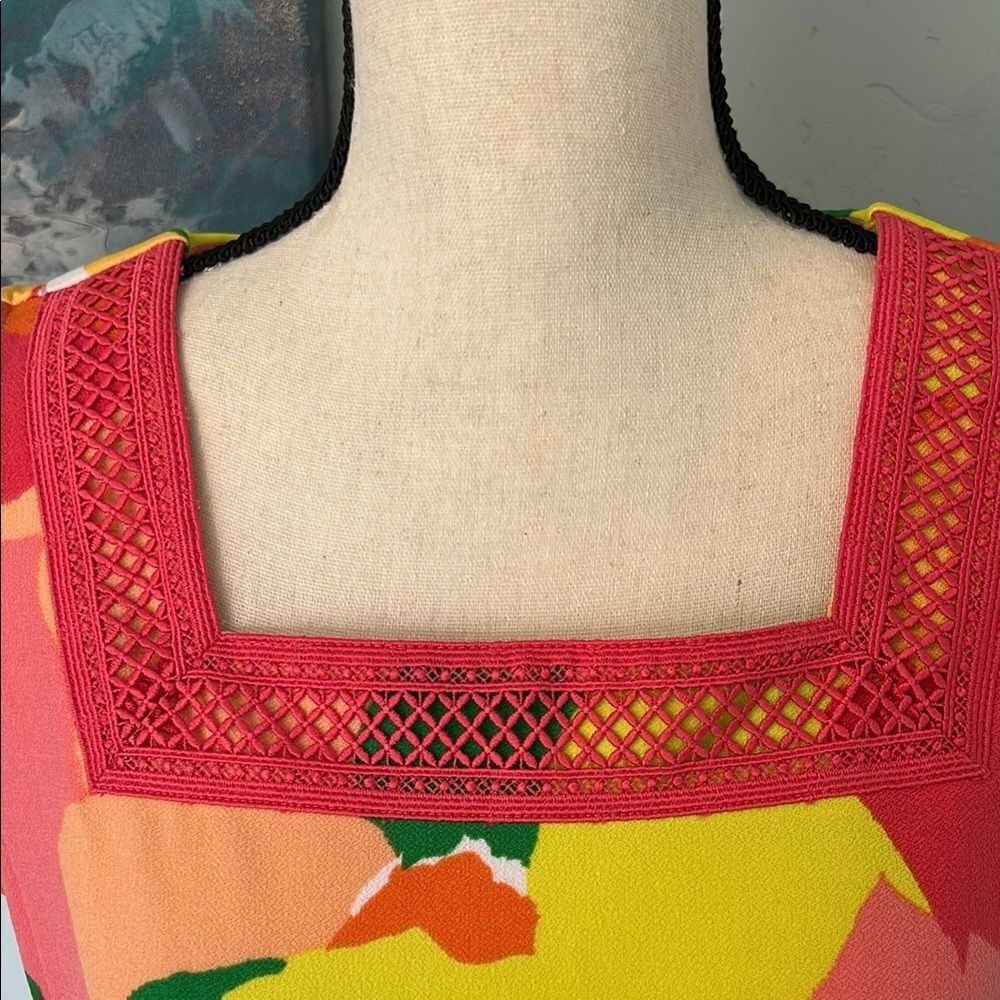 Isaac Mizrahi Live! petite printed pebble knit square neck orange floral - Picture 2 of 8